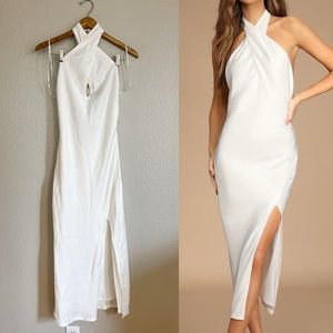 Classy White Satin Halter Midi Dress NWOT Small